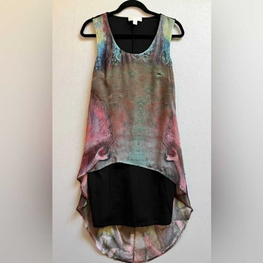 Boo Radley Chiffon Hi-Lo Multicolor Abstract Bodycon Dress Sz 8